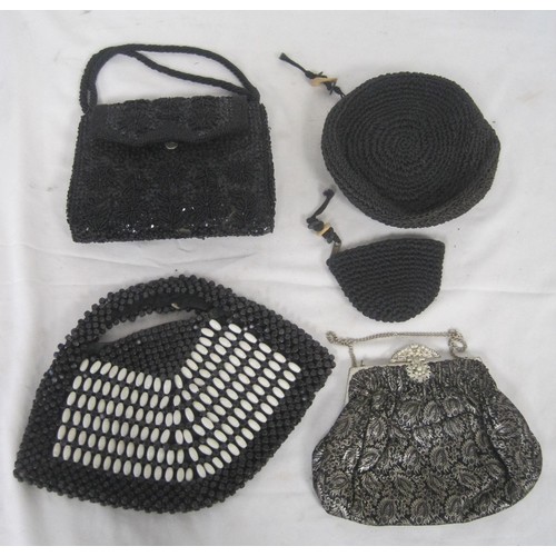 131 - Four ladies evening bags, beaded and sequinned etc,  the circular bag with a matching purse