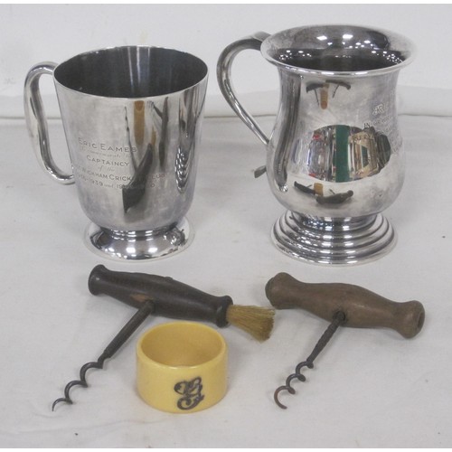 132 - A silver-plated tankard and a baluster tankard, both with engraving relating to West Wickham Cricket... 