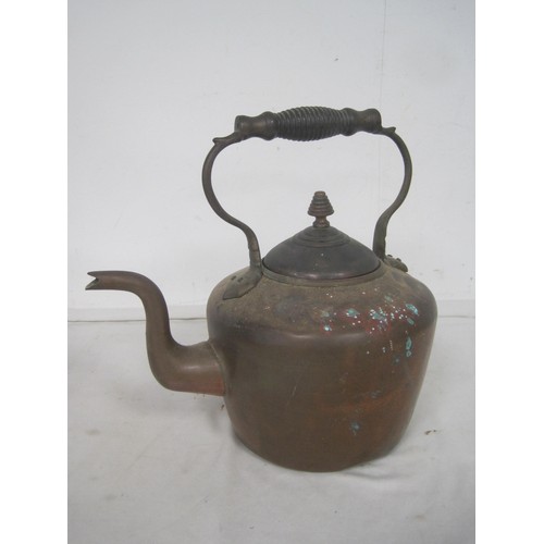 119 - An antique brass copper kettle, and a copper coal bucket.  Both generally sound but with a/f signs o... 