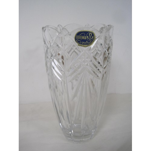 137 - A Bohemia Crystal vase (height 19.5cm), a Sudety crystal jug, together with five other glass vases a... 