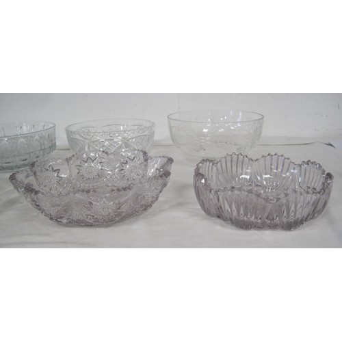 144 - Six moulded and cut glass fruit bowls, including one Edinburgh Crystal example, and one etched with ... 