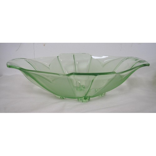 149 - Two green glass bowls, and two clear moulded glass fruit bowls