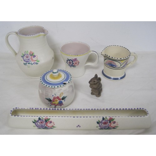 160 - A selection of traditional pattern Poole Pottery (some a/f), a Poole stoneware mouse, and a Honiton ... 