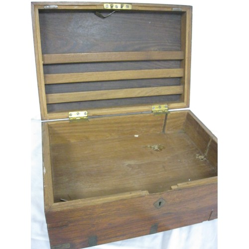 93 - A teak military style brass bound box