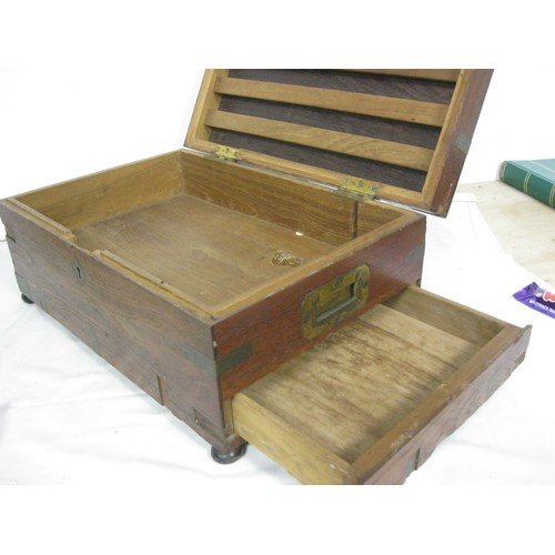 93 - A teak military style brass bound box