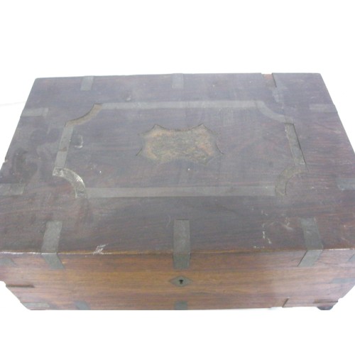 93 - A teak military style brass bound box