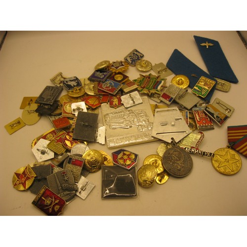 104 - 75 plus Russian and Soviet badges, medals etc