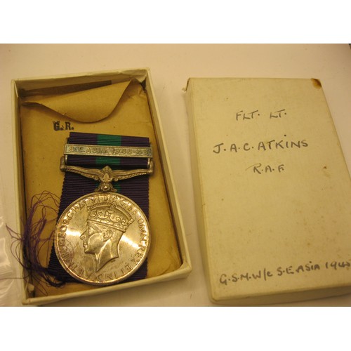 108 - RAF Interest medals including a General Service Medal with SE Asia 1945-46 clasp to Flt Lt J A C Atk... 