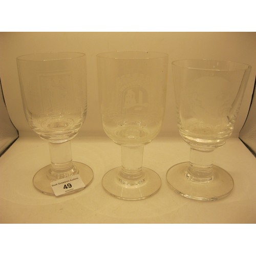 49 - Dorset & Corfe Castle Interest - 3 limited edition etched crystal glass goblets by H G Bowcott compr... 