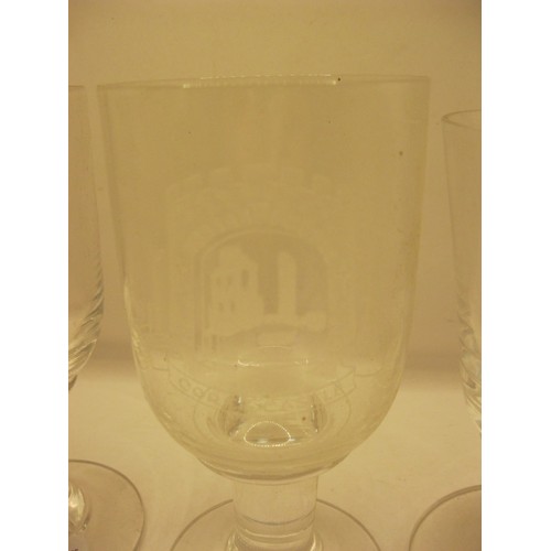 49 - Dorset & Corfe Castle Interest - 3 limited edition etched crystal glass goblets by H G Bowcott compr... 