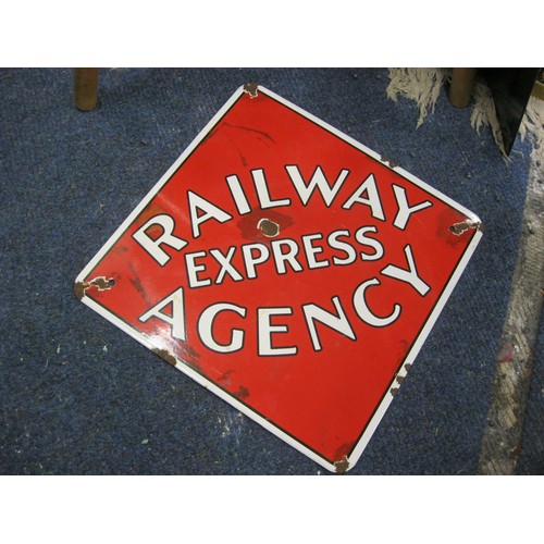 153 - Red with White Lettering 'Railway Express Agency Enamel Sign 12x12in