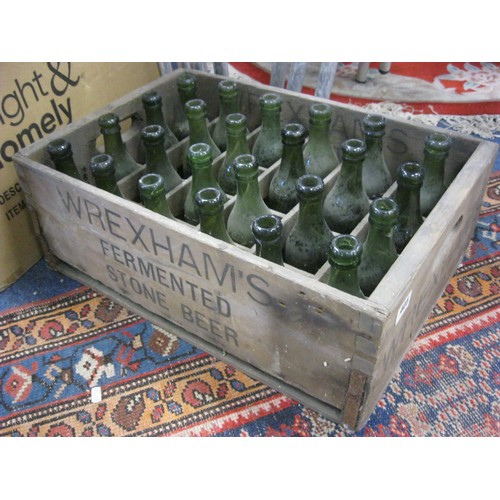 125 - A branded wooden 24-bottle crate of some age for Wrexham's Fermented Stone Beer containing 24 empty ... 