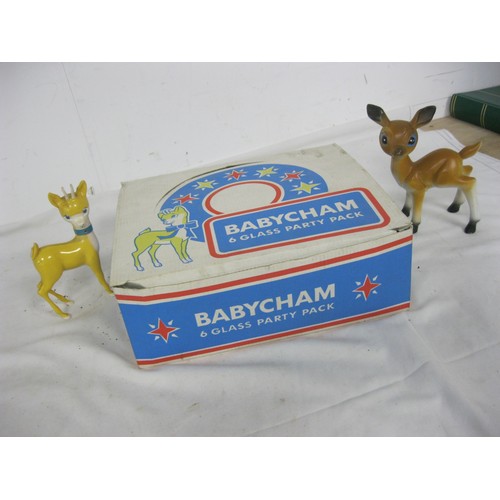 50 - 505 Set of six Babycham glasses in original box with yellow fawn figure, together with a Hussar brow... 