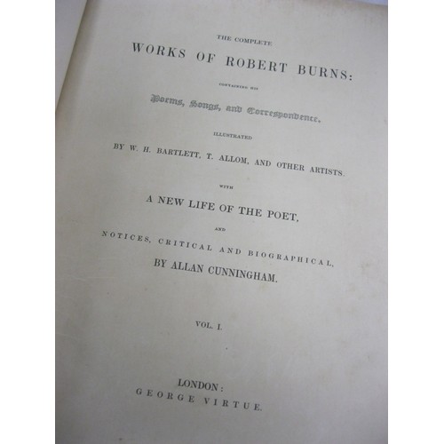 53 - 508 1839 leather bound complete Works of Burns Illustrated, Volumes 1 & 2, containing Poems, Songs, ... 