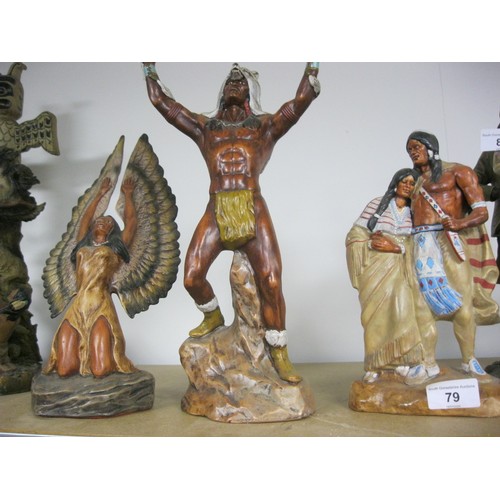 62 - Three Provincial Mold pottery Native American figures (slight a/f) - 83 shaman; 91 Eagle Maiden; and... 