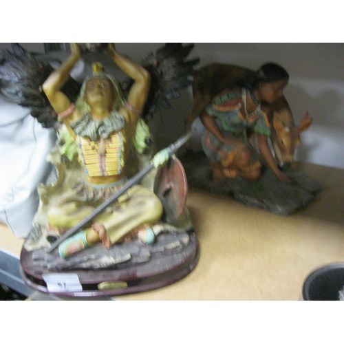 65 - Two resin Native American figures. (1) A Juliana Collection seated shaman, height 26.5cm. (2) An a/f... 