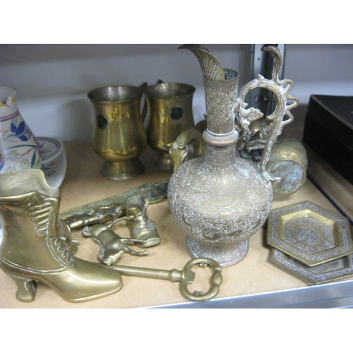 63 - A selection of Brassware's to include a Chinese lucky Dragon ,Bottle opener ,Two horses  medium and ... 