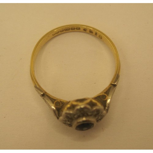 115 - 18ct gold ring with a possible central sapphire size l Total weight 2.5 grams