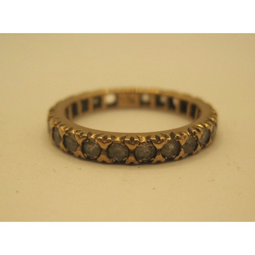 116 - 9ct gold Eternity ring  size M surrounded with low grade diamonds three diamonds missing.
total 2.44... 