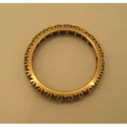 116 - 9ct gold Eternity ring  size M surrounded with low grade diamonds three diamonds missing.
total 2.44... 