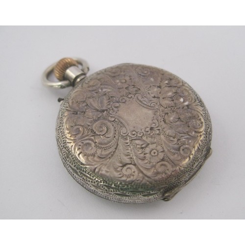 152 - A lady's 935 foreign silver half hunter enamelled fob watch. The silver case (diameter 33mm) with fo... 