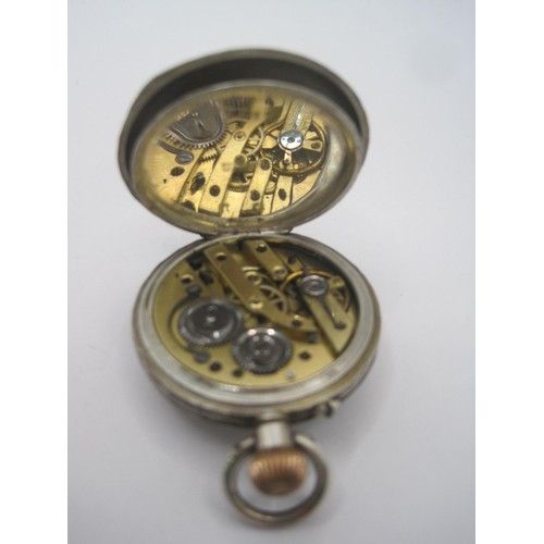 152 - A lady's 935 foreign silver half hunter enamelled fob watch. The silver case (diameter 33mm) with fo... 