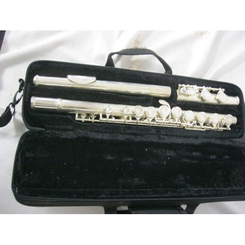 210 - A Riff white metal flute in carry case