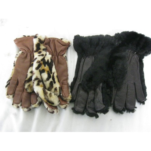 225 - 2 vintage pairs of 1960s/70s ladies leather gloves, one trimmed with faux leopard fur, the other wit... 