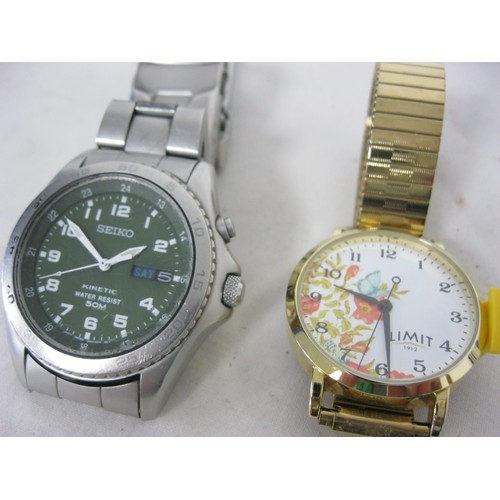 149 - A Seiko kinetic gents quartz wristwatch with green dial and stainless steel bracelet, and a Limit la... 