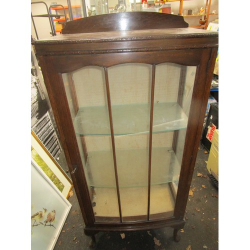 26 - George 5th or 6th  bow fronted two shelf display cabinet  with original lock and key .All glass in g... 