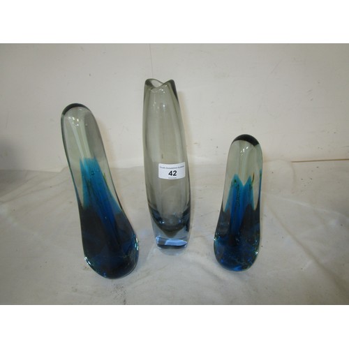 42 - Possible Holmguard glass pillar vase along with two Medina Sculptural glass weights sizes one  just ... 