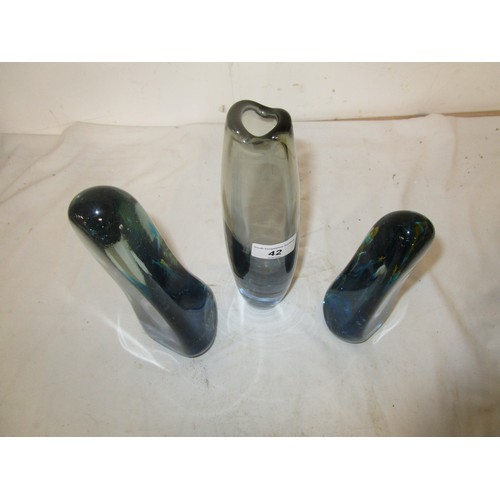 42 - Possible Holmguard glass pillar vase along with two Medina Sculptural glass weights sizes one  just ... 