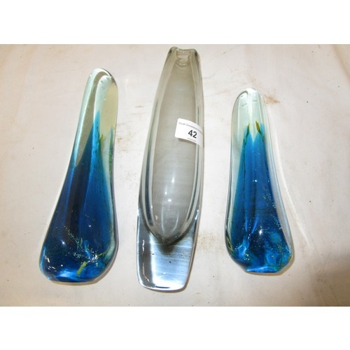 42 - Possible Holmguard glass pillar vase along with two Medina Sculptural glass weights sizes one  just ... 