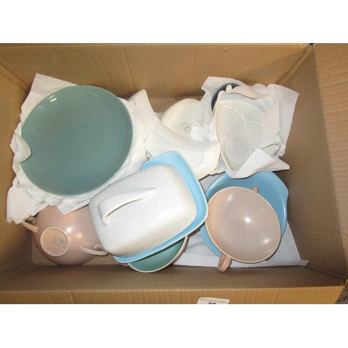 39 - A box of Poole Pottery Twintone to include Sky blue ,Ice green,,Salmon pink and other colourways as ... 