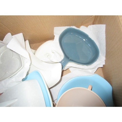 39 - A box of Poole Pottery Twintone to include Sky blue ,Ice green,,Salmon pink and other colourways as ... 