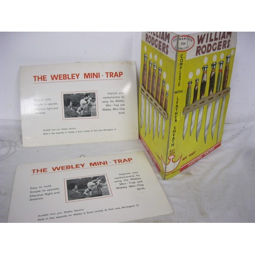 12 - A pair of Webley Mini-Trap point of sale adverts and a cardboard display designed to hold and sell W... 