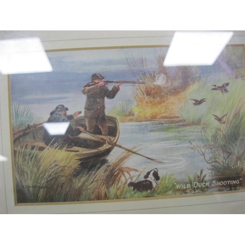 16 - A framed and glazed collection of 6 Edwardian Tuck's postcards featuring hunting scenes, all postall... 