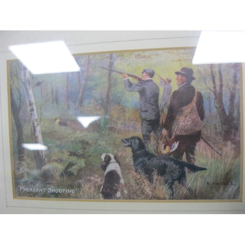 16 - A framed and glazed collection of 6 Edwardian Tuck's postcards featuring hunting scenes, all postall... 