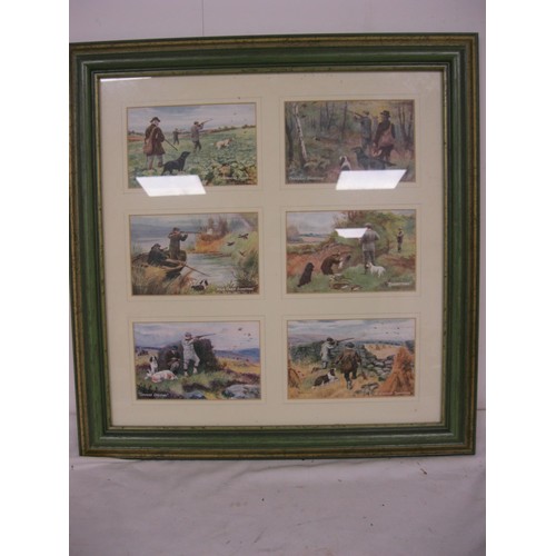 16 - A framed and glazed collection of 6 Edwardian Tuck's postcards featuring hunting scenes, all postall... 