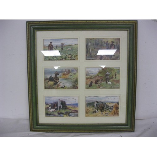 16 - A framed and glazed collection of 6 Edwardian Tuck's postcards featuring hunting scenes, all postall... 