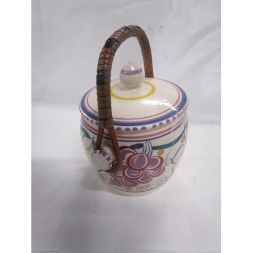 110 - Poole Pottery TR Grapes pattern biscuit barrel with cane handle Probably painted by Barbera Meades 1... 