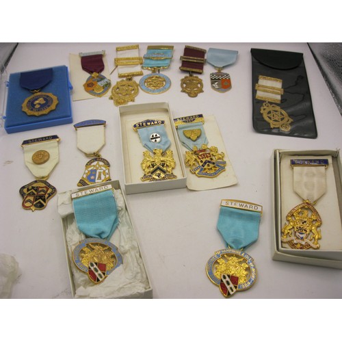 58 - A selection of Masonic jewel, some boxed, including Royal Naval Lodge and others