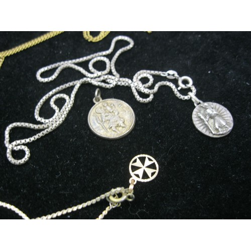 65 - A sterling silver box link chain with silver St Christopher pendant, a silver art deco style brooch,... 