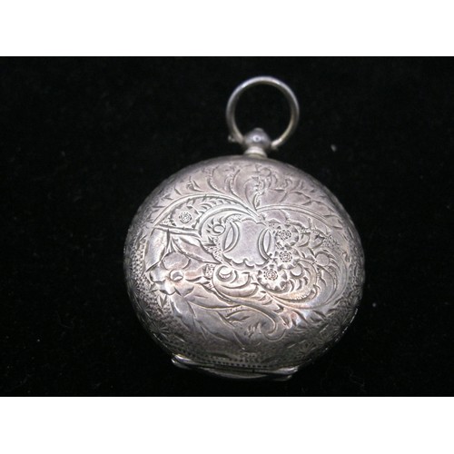 66 - A .935 continental silver ladies pocket watch with ornately engraved case with floral decor and enam... 