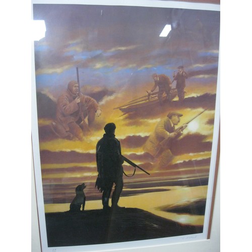 19 - A framed and glazed print depicting hunting scenes, signed by Rodger McPhail, in good order