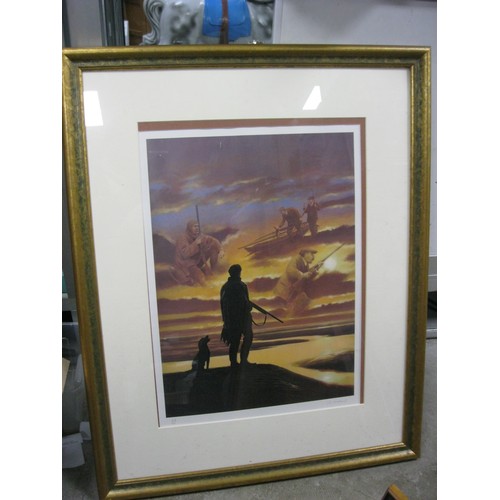 19 - A framed and glazed print depicting hunting scenes, signed by Rodger McPhail, in good order