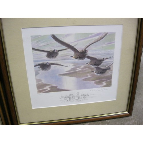 17 - A pair of signed prints of wildfowl, one of ducks by Simon Trinder with small hand-drawn illustratio... 