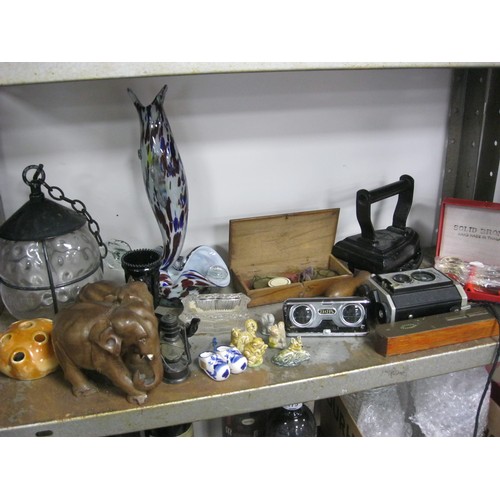 55 - A mixed assortment of items including Wade Whimsies, a cased set of scales, a Rabone level, a vintag... 