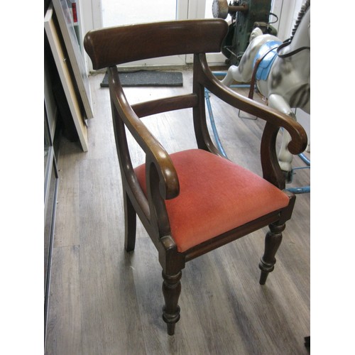 91 - An antique child's chair with nicely turned legs, likely William IV, red upholstered seat, in good o... 