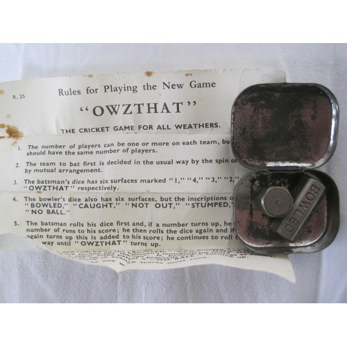 99 - A miniature tinplate Globe pencil sharpener, a complete Owzthat game in tin with instructions & 2 sp... 